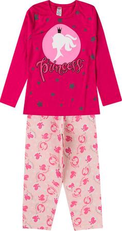 Imagem de Pijama infantil menina rosa manga longa barbie 1 ano a 8 anos