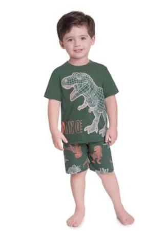 Imagem de Pijama infantil menino brilha no escuro dinossauro camiseta e bermuda kyly