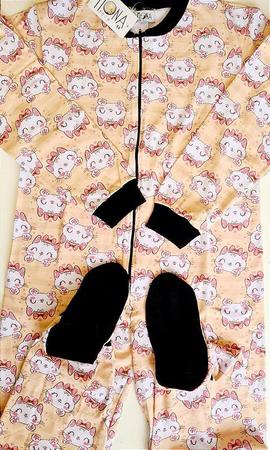 Pijama macacão juvenil gatinha manhosa angora- moletinho com elastano - Monakids Imagem de Pijama macacão juvenil gatinha manhosa angora- moletinho com elastano