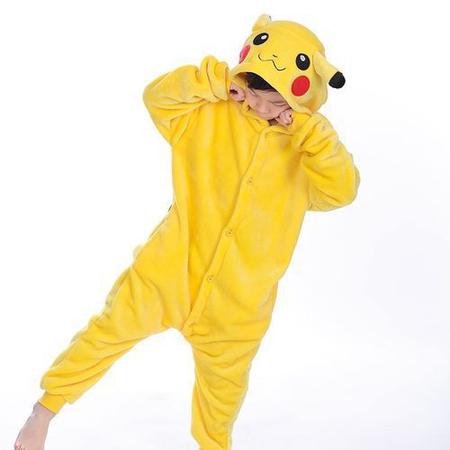 Pijama Fantasia Kigurumi Pikachu Macacão com Capuz Unissex