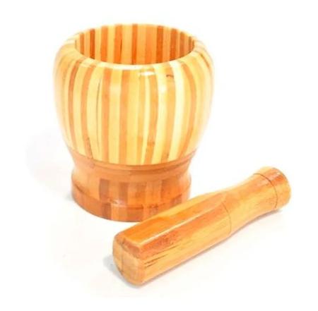 Imagem de Pilão de Bambu com Socador Para Temperos e Condimento
