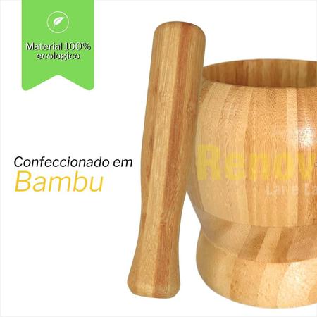 Imagem de Pilão Socador Em Bambu , Amassador De Alho, Temperos E Condimentos