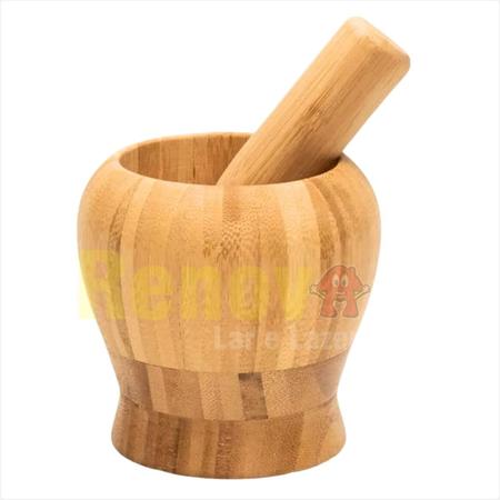 Imagem de Pilão Socador Em Bambu , Amassador De Alho, Temperos E Condimentos