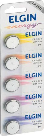 Imagem de Pilha Bateria Botao CR2032 3V Lithium CART 05UN ELGIN