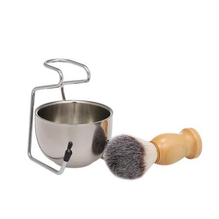 Imagem de Pincel de barbear masculino escova de barbear + tigela de sabão + suporte