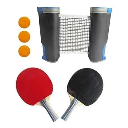 Imagem de Ping Pong Tênis De Mesa Kit 2 Raquetes Rede Retrátil 3 Bolas