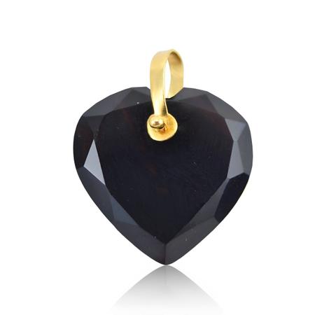 Imagem de Pingente Coração Cristal Preto com Letra "F " em Ouro 18K