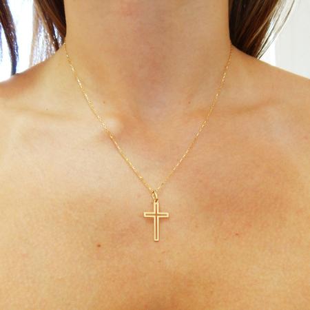 Imagem de Pingente Cruz Crucifixo Com Corrente Maciça Em Ouro 18k 45 cm