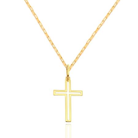 Imagem de Pingente Cruz Crucifixo Com Corrente Maciça Em Ouro 18k 45 cm