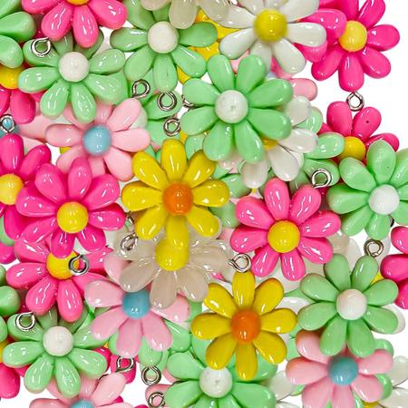 Imagem de Pingente de Fazer Pulseiras Colar Artesanato Brincos Bolsas Mochilas Bijuterias Personalizadas 10 Pingentes de Flor Florzinha Margarida 8 Petalas