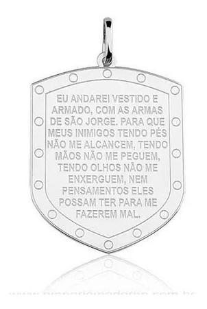 Imagem de Pingente De Prata Maciça 925 Escudo Oração De São Jorge