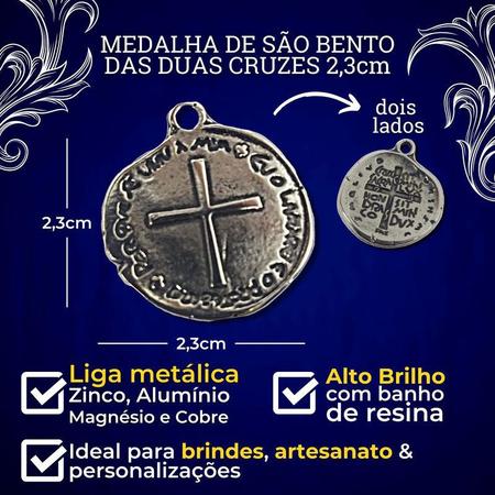 Imagem de Pingente Duas Cruzes Medalha De São Bento Prata 23mm