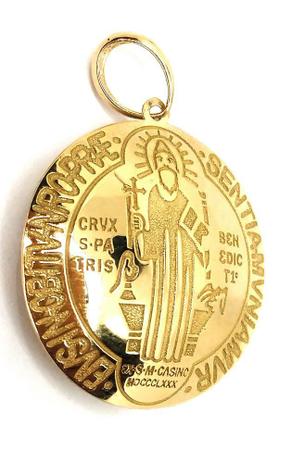 Imagem de Pingente em Ouro 18K Medalha da Cruz de São Bento dupla face