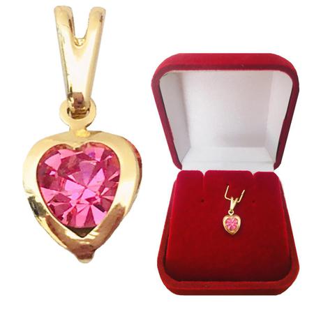 Imagem de Pingente Feminino Coração Rosa em Zircônia Cravejada Folheada a Ouro 18k Semijoia