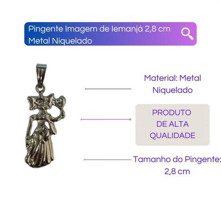 Imagem de Pingente Imagem de Iemanjá 2,8 cm Metal Niquelado