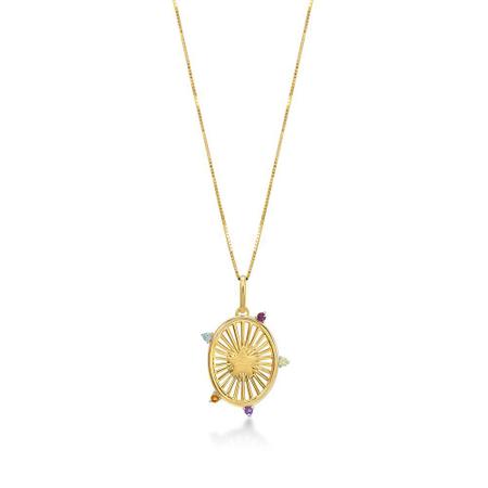 Pingente Medalha de Ouro 18k com Estrela central e Gemas Coloridas - Safira Imagem de Pingente Medalha de Ouro 18k com Estrela central e Gemas Coloridas
