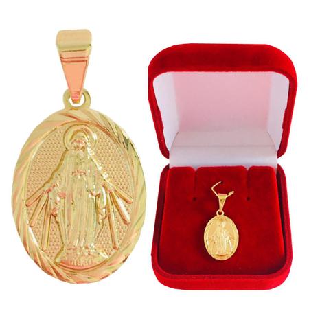 Imagem de Pingente Medalha Milagrosa Nossa Senhora das Graças Folheada a Ouro 18k Semijoia