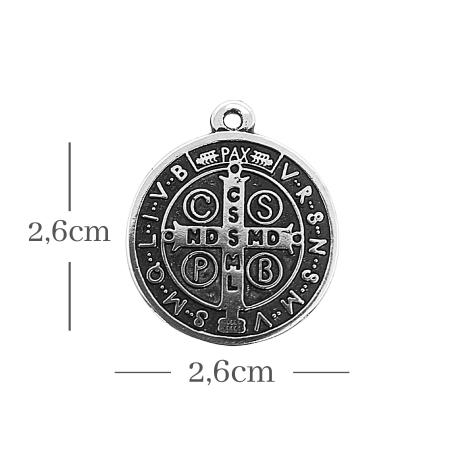 Imagem de Pingente Medalha São Bento Prata Folheada 26mm Medalhinha Cruz Sagrada Bijuterias Colares Lembrancinha 2,6cm