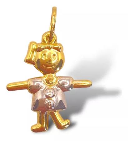 Imagem de Pingente Menina Boneca Vestido Ouro Branco Em Ouro 18k