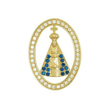 Pingente Nossa Senhora Aparecida Com Zircônia Azul E Cristal - Brilhante Folheados Imagem de Pingente Nossa Senhora Aparecida Com Zircônia Azul E Cristal