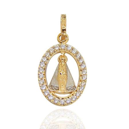 Imagem de Pingente Nossa Senhora Oval Zircônias Com Corrente Veneziana Ouro 18k