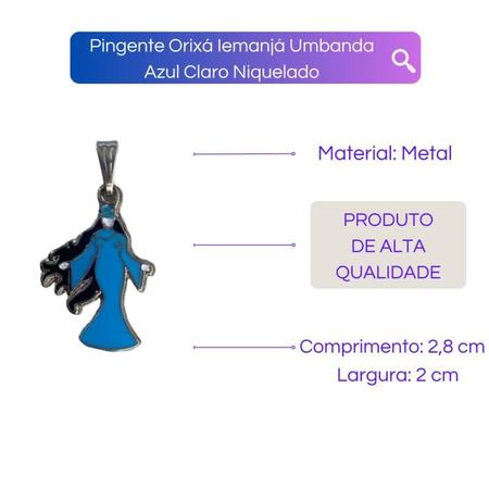 Imagem de Pingente Orixá Iemanjá Umbanda Azul Claro Niquelado 28mm