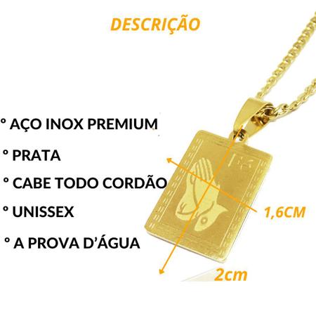 Imagem de Pingente Unissex Prata Dourado Placa FÉ Mão Rezando Aço Inox