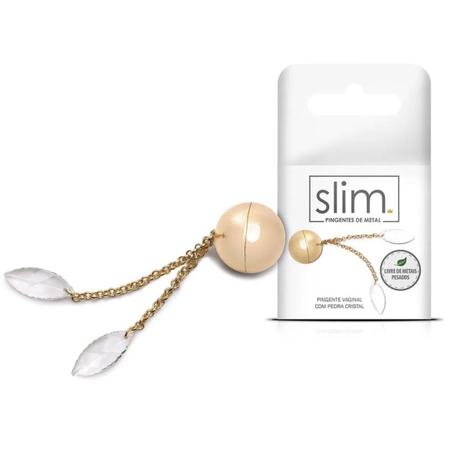 Imagem de Pingente Vaginal Dourado com Duas Pedras Cristal 2,4cm Slim