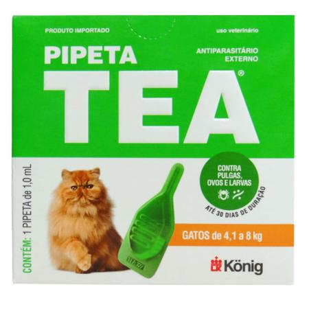 Imagem de Pipeta Tea 1,0 ml Antiparasitário Contra Pulgas para Gatos de 4,1 até 8 Kg - König