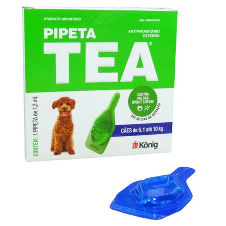 Imagem de Pipeta Tea 1,3 ml Antiparasitário Contra Pulgas para Cães de 5,1 até 10 Kg - König Kit Com 5