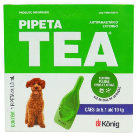 Imagem de Pipeta Tea 1,3 ml Antiparasitário Contra Pulgas para Cães de 5,1 até 10 Kg - König Kit Com 6