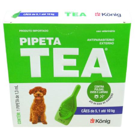 Imagem de Pipeta Tea 1,3 ml Antiparasitário Contra Pulgas para Cães de 5,1 até 10 Kg - König Kit Com 6