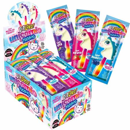 Pirulito Dip Loko Unicornio 300g C/30un - Danilla Imagem de Pirulito Dip Loko Unicornio 300g C/30un - Danilla