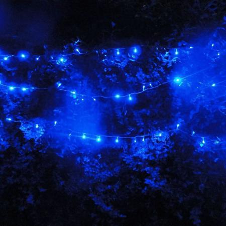 Imagem de Pisca Pisca Cordão de Led Natal Azul 100 LEDs 8 Funções 110 Volts Fio Transparente