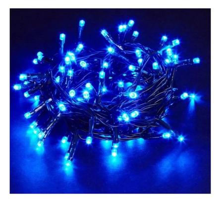 Imagem de Pisca Pisca Natal Led 100 Lâmpadas Azul 8 funções 220v Fio  Transparente