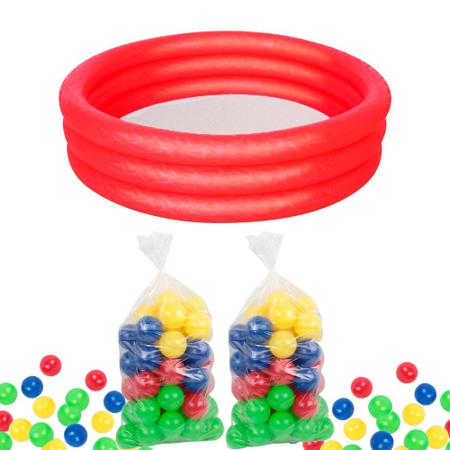 Imagem de Piscina Infantil Inflável 101 Litros Play 3 Anéis Vermelho Bestway + 2x Bolinhas plásticas