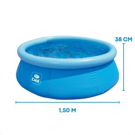 Imagem de Piscina Inflável Infantil 500 Litros PVC 1,50 m x 38 cm Cor Azul Com Kit Reparo BEL - 50000