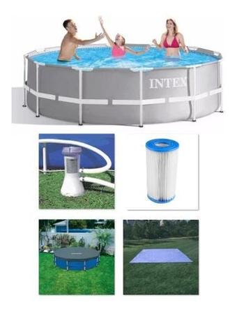 Imagem de Piscina Intex 8592 Litros Prism Frame com Bomba Filtro 220v Capa e Forro