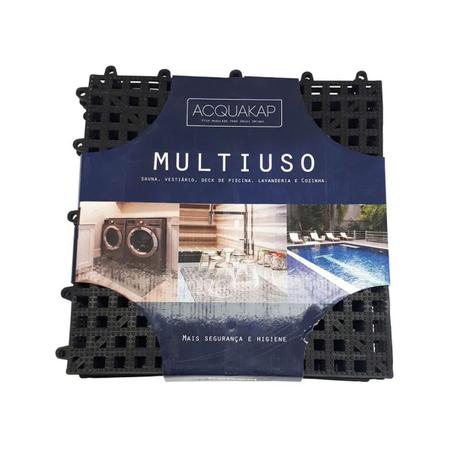 Imagem de Piso de borracha acqua kap modulado placa 30 x 30 cm antiderrapante preto kit com 6 peças piscina sauna lavanderia banheiro