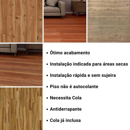 Imagem de Piso Vinílico Em Manta PVC 0,7mm Antiderrapante 6m² Imita Madeira Fosco Carvalho + 1 Cola