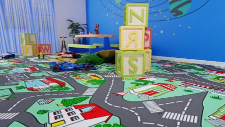 Imagem de Piso Vinílico Em Manta PVC 2,5mm Antiderrapante 12m² Ambiente Infantil Semi-Brilhoso Autopista