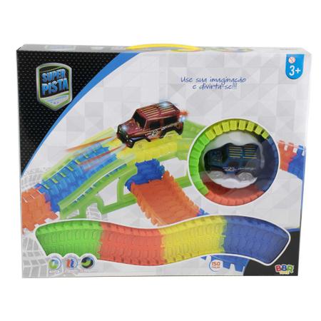 Brinquedo Infantil Carrinho e Pista Fluorescente c/ 150 peças - BBR
