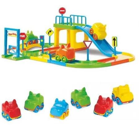 Pista De Carrinhos Infantil Pista Baby Animal + 6 Carrinhos