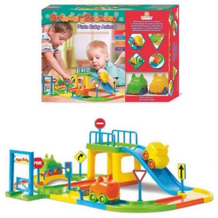 Pista De Carrinhos Infantil Pista Baby Animal + 6 Carrinhos