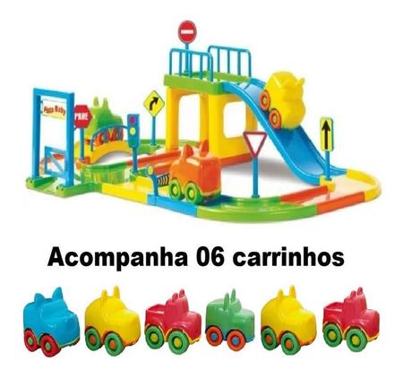 Pista De Carrinhos Infantil Pista Baby Animal + 6 Carrinhos