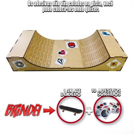 Pista Skate de Dedo para brincar em Mdf 33x6x15cm + Brinde - Loja