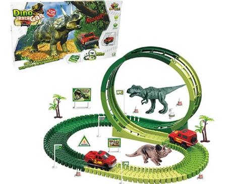 Compre Dinossauro pista ferroviária carro brinquedo dino aventura curva  estrada pista elétrica veículo ferroviário crianças meninos interação jogos  presentes de aniversário