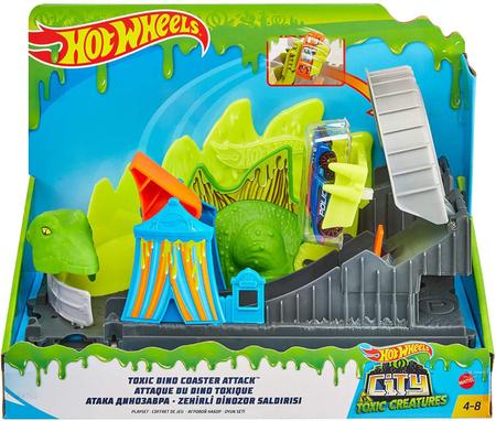 Pista de carrinhos hot wheels city montanha russa ataque do dino