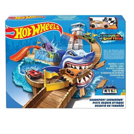 HOT WHEELS ATAQUE DO TUBARÃO Pista COLOR SHIFTER SharkPort Showdown TRACK  SET 