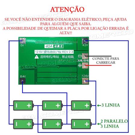 Imagem de Placa Bms 3s 40A 12.6v Balanceada Controle Proteção Bateria